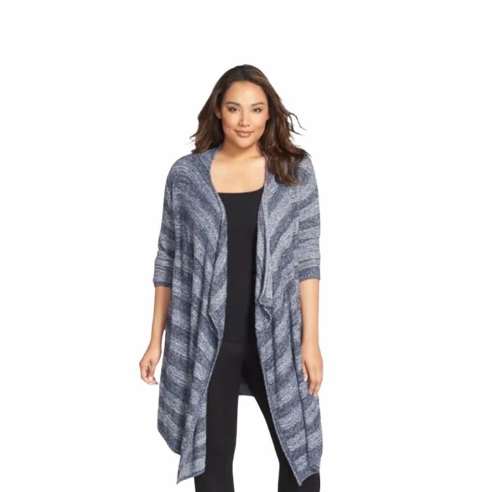 BAREFOOT DREAMS Women's S M Cozy Chic Calypso Island Wrap Cardigan Navy Stripe